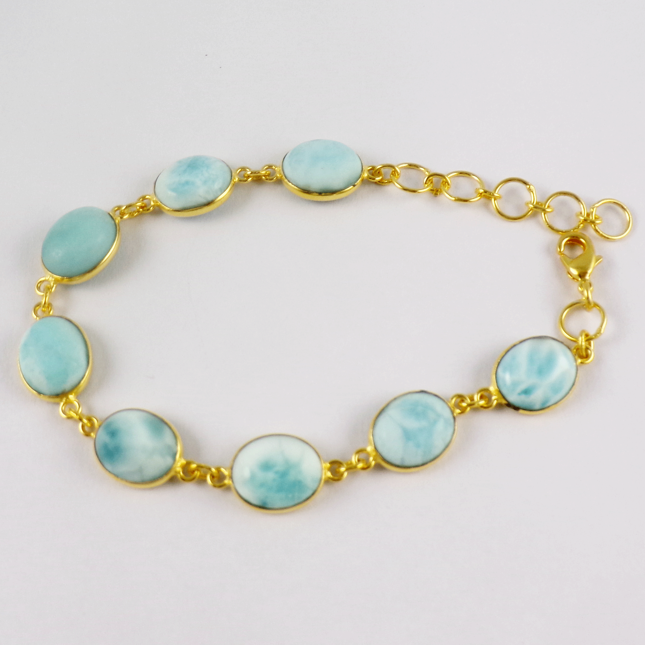 Natural Larimar Brass Bracelet G - BZB999 18K Gold Plated Oval 8x10mm Bezel Setting Brass Bracelet